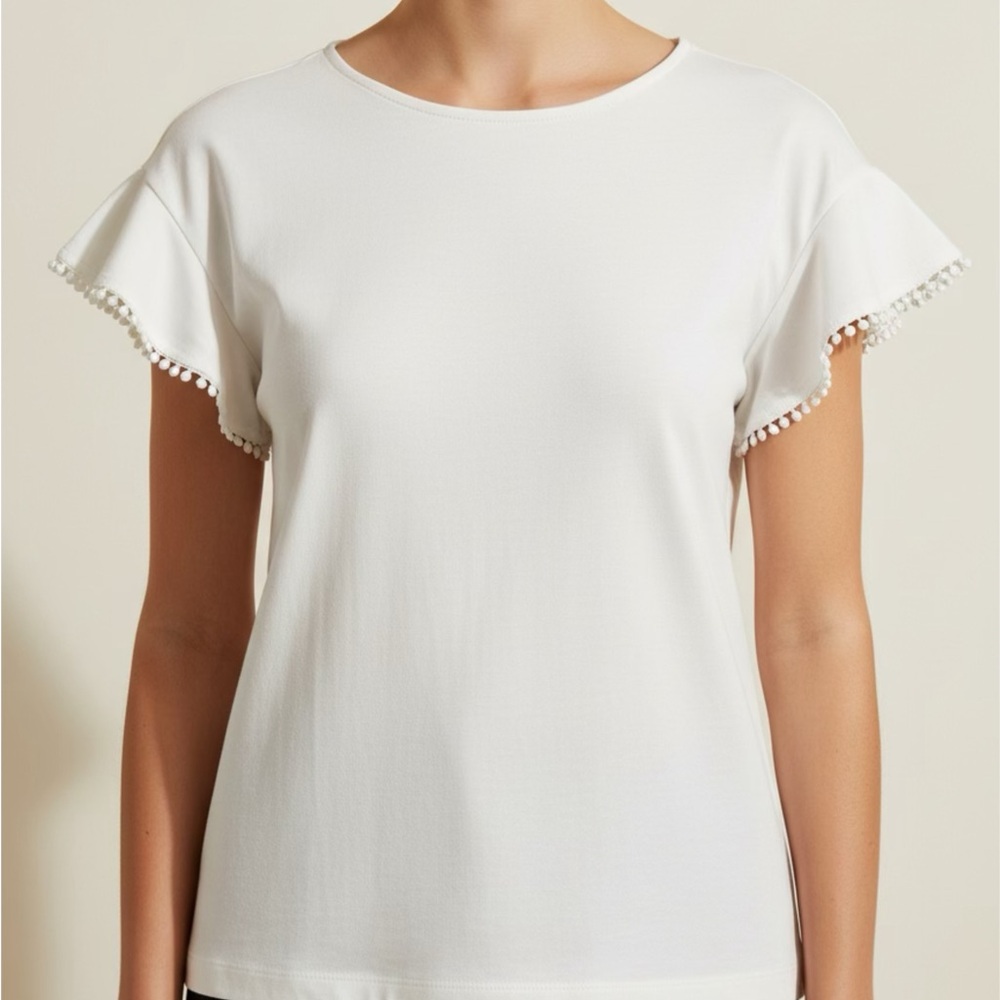 Office, professional Ann Taylor Tee with Pom-Pom Trim